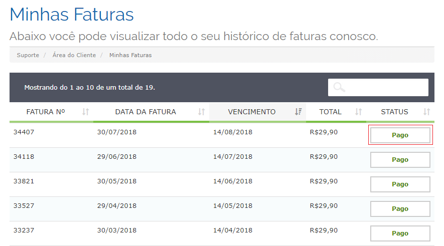 Histórico de faturas. Histórico de faturas.