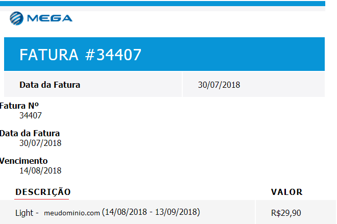 Descrição da fatura. Descrição da fatura.