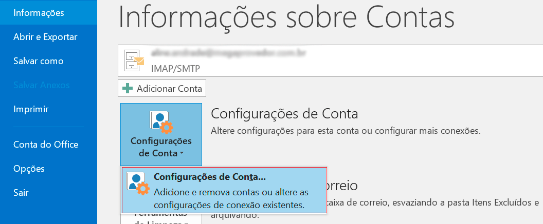 Selecione Configurações de Conta