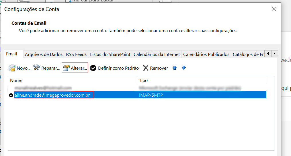 Escolha a conta desejada e clique em Alterar..