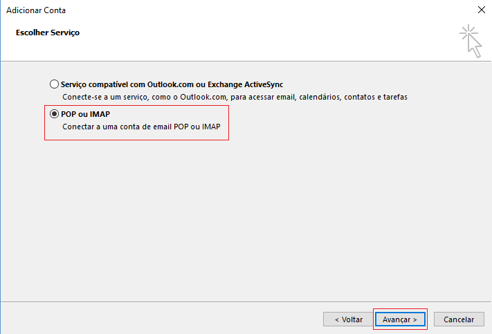 POP ou IMAP Avançar > .
