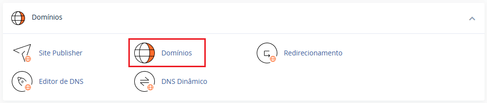 Na aba domínios, clique em domínios.