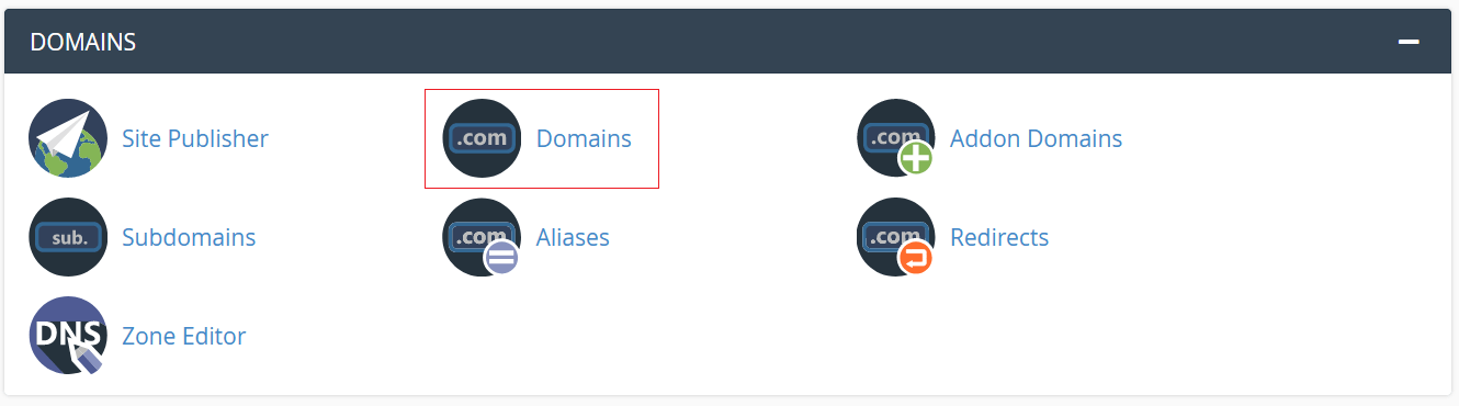 Em Domínios, selecione Domínios/Domains.