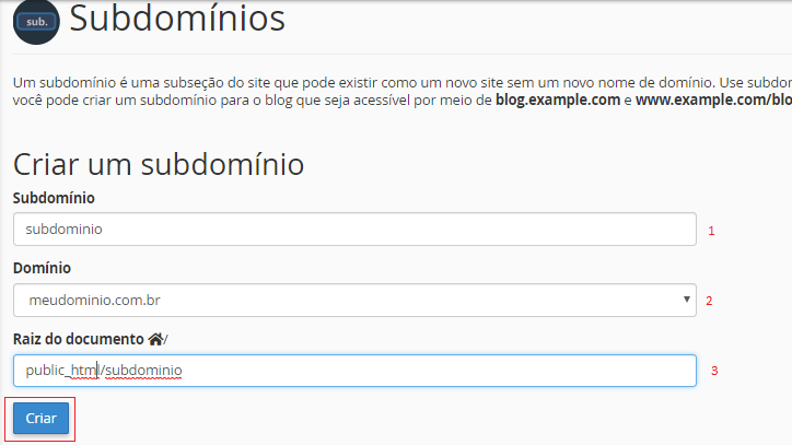 Configurando Subdominio. Configurando Subdominio.