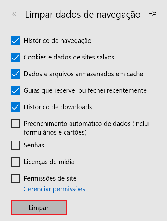 Marque "Dados e arquivos armazenados em cache" e pressione Limpar.