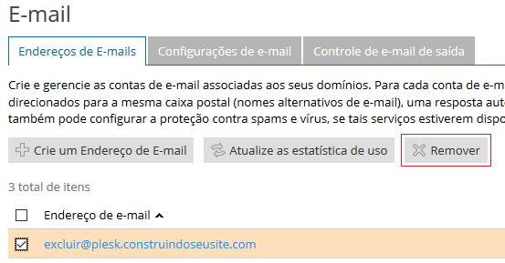 Selecione a conta e clique em Remover.
