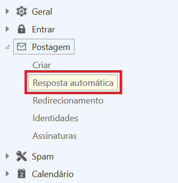 Postagem > Resposta automática.