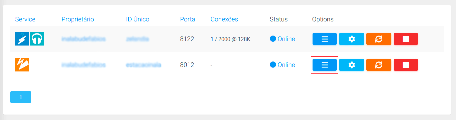 Selecione Options do serviço desejado.