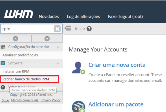 Recriar banco de dados RPM.