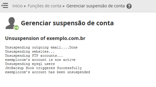 Mensagem de êxito.