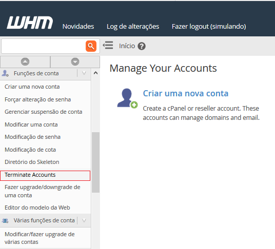 selecioneTerminate accounts.