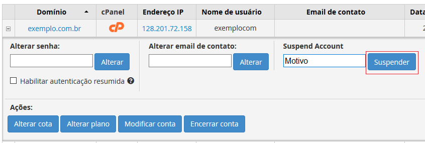 Informe o motivo e suspenda. Informe o motivo e suspenda.