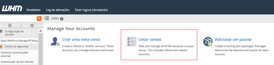 Pressione Lista de contas.