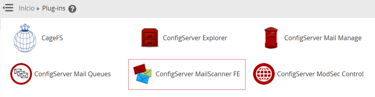 Selecione ConfigServer MailScanner FE.