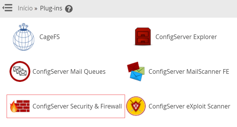 Selecione ConfigServer Security & Firewall.